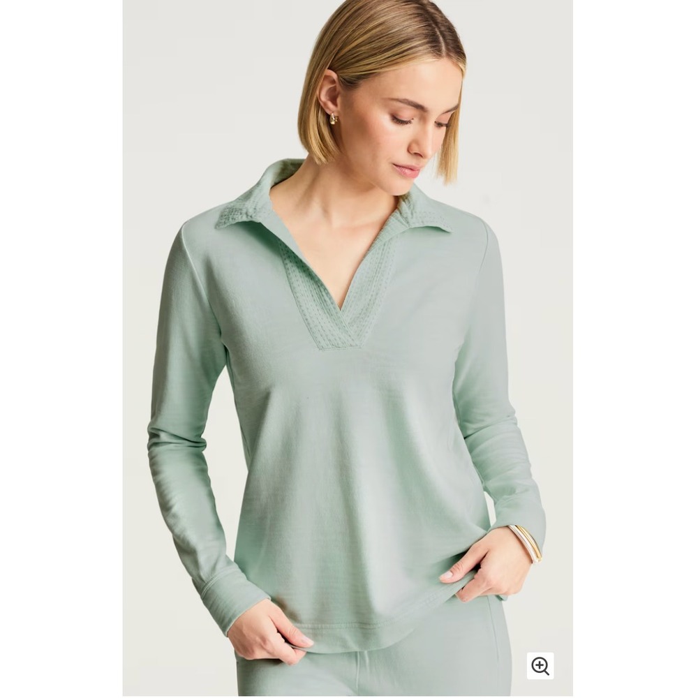 Pure Jill Pullover XL Organic Cotton Pale Blue Collared